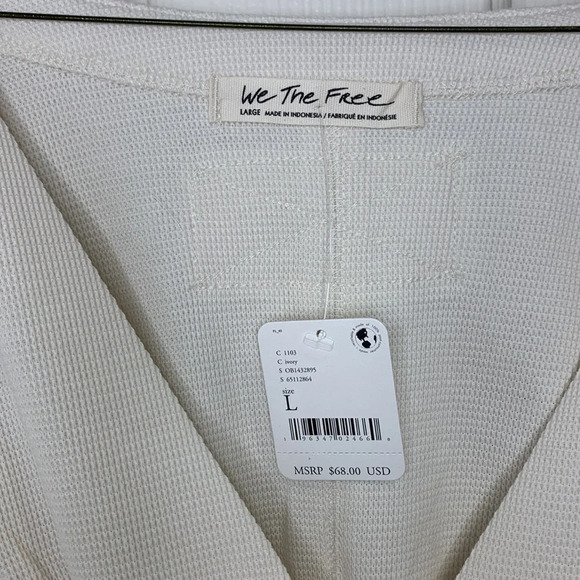 NWT We The Free Free People V-neck Sweater Ivory Large pullover - Picture 5 of 9
